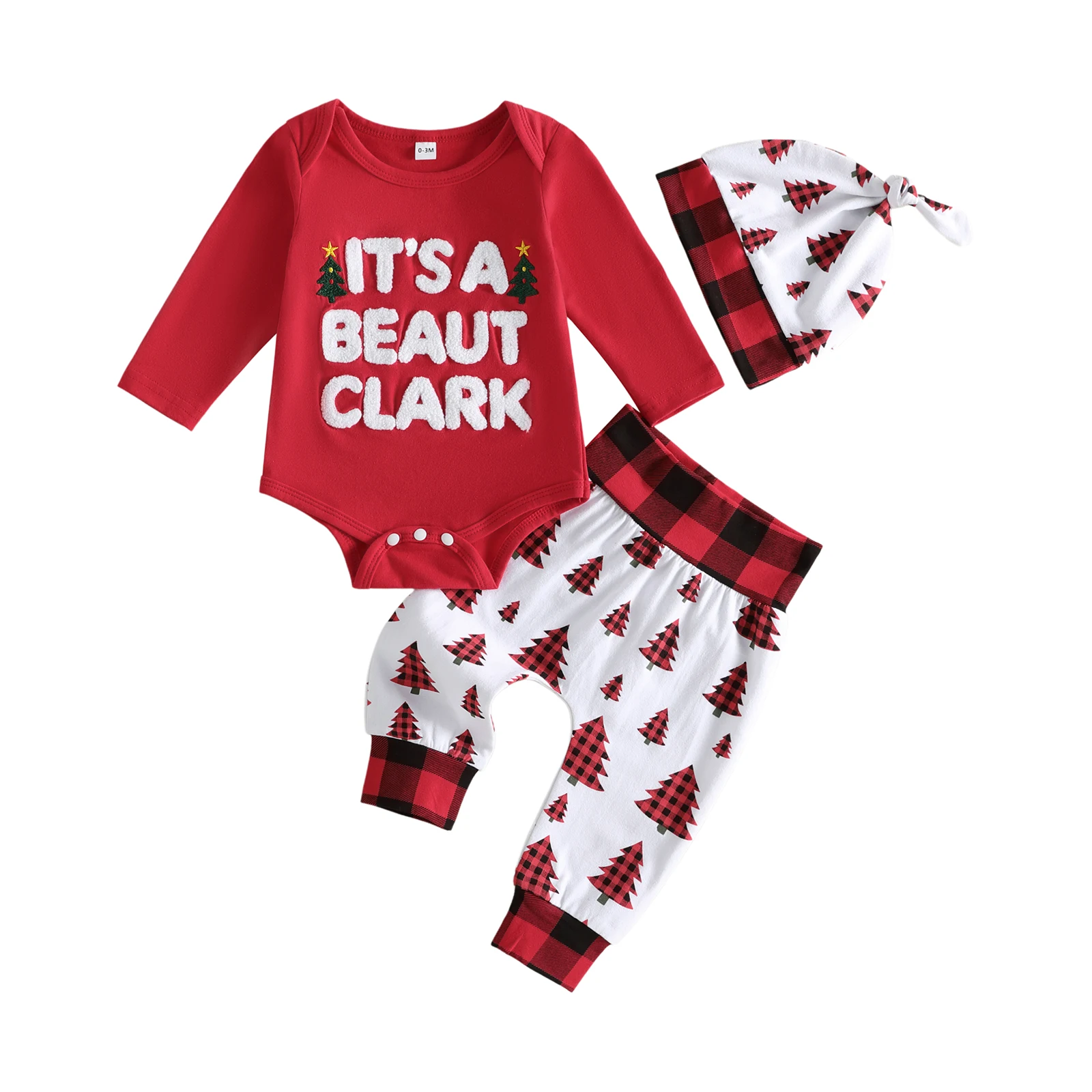 Baby Boys Christmas Outfit Embroidered Long Sleeve Romper and Pants Hat