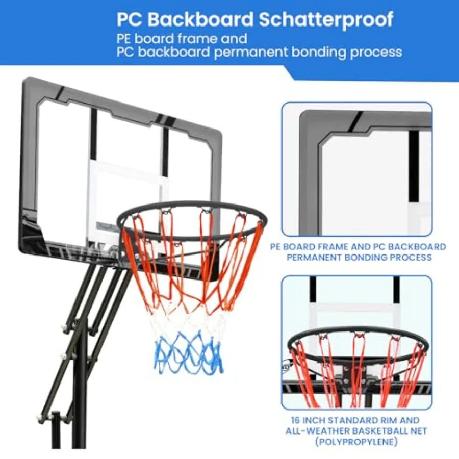 Баскетбольное кольцо, легко регулируемое, 4.08.5 футов, портативная система баскетбольных ворот для подростков, молодежи, 33, небьющаяся доска, уличная Ind