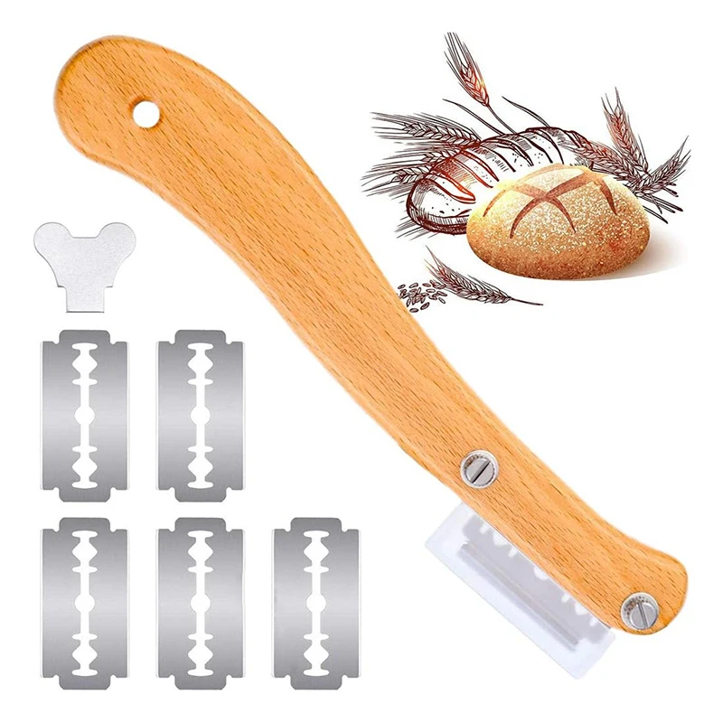 

Нож с изогнутым ножом, инструмент для резки хлеба, нож для резки французского тостов, 5-лезвийный нож с деревянной ручкой, инструмент для выпечки + упаковка в коробке