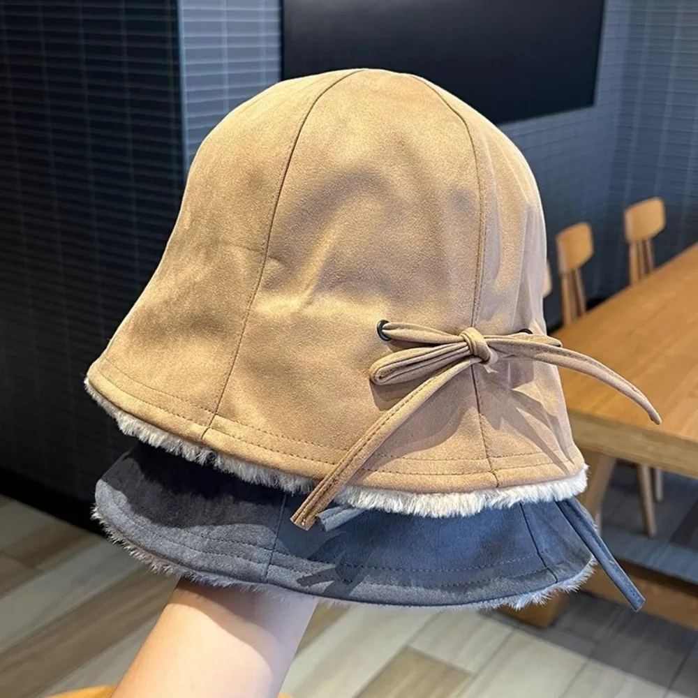 

Outdoor Fleece-Lined Denim Bucket Hats Soft Windproof Ear Protection Cap Casual Warm Beanie Hat for Women