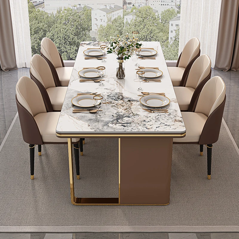 

Light luxury household high-end rectangular modern simple dining table and chair combination