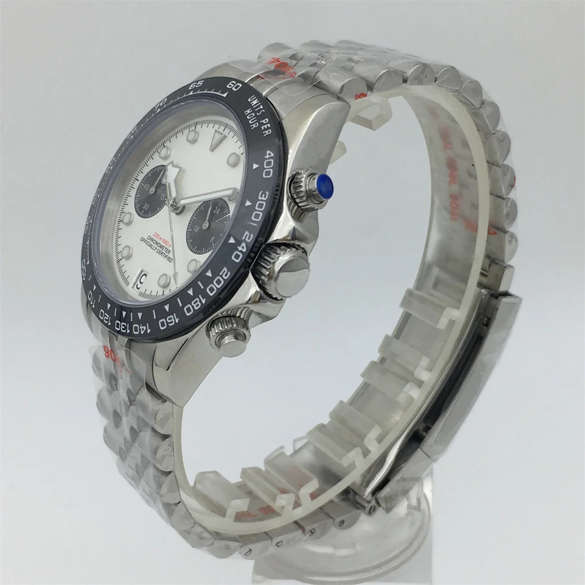 BLIGER 39mm bianco rosa blu quadrante luminoso lancette fiocco di neve VK64 cronografo al quarzo luna da uomo 5 pin 6 o 'clock date punchhireglass