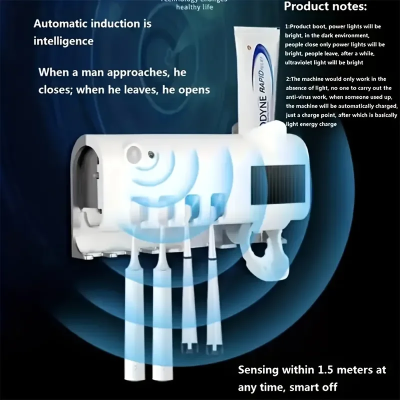 Multifunctional Toothbrush Holder Induction UV Sterilization Automatic Toothpaste Squeezing Support Electric Toothbrush