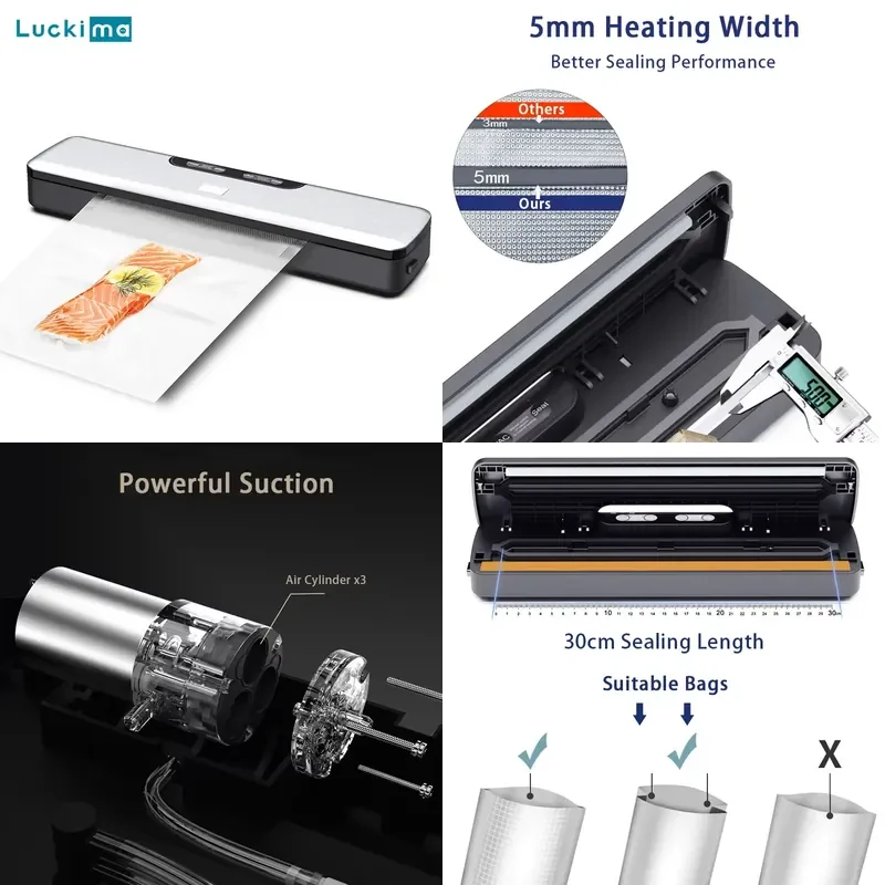 New Electric Vacuum Sealer Home Food Packaging Machine 5mm Heating Width US EU UK AU Plug 110V 220V 240V Automatic Food