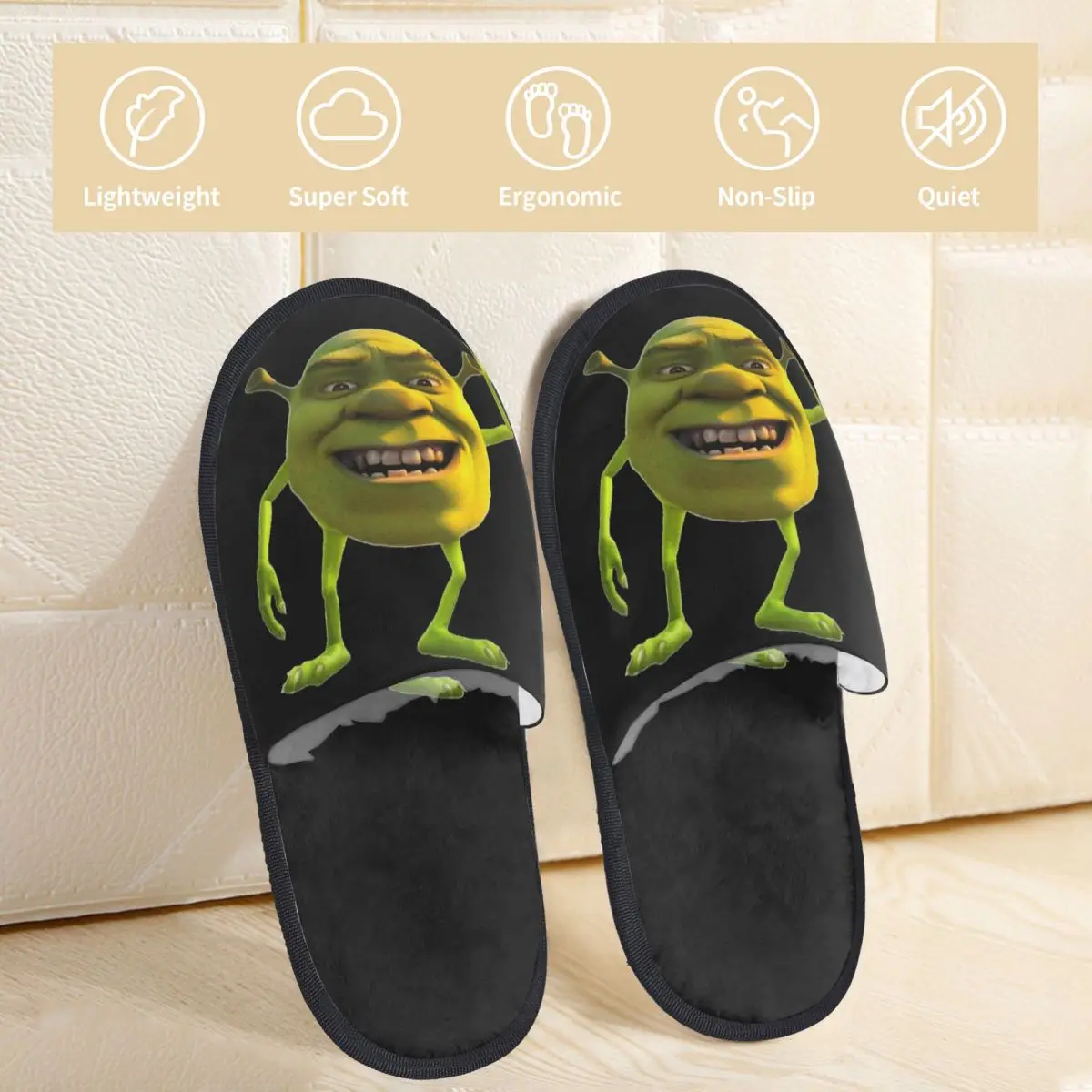 Shreks Wazowski Engraçado Memória Casa Chinelos, Anti Slip, Monstros Bonitos, Casa Aconchegante, Algodão Pele Slides, Interior