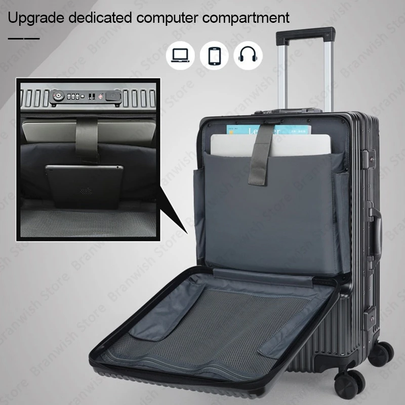 Front Laptop Pocket Suitcase Rolling Luggage Trolley Travel Suitcase With Spinner Wheels Suitcase With TSA Lock For Business