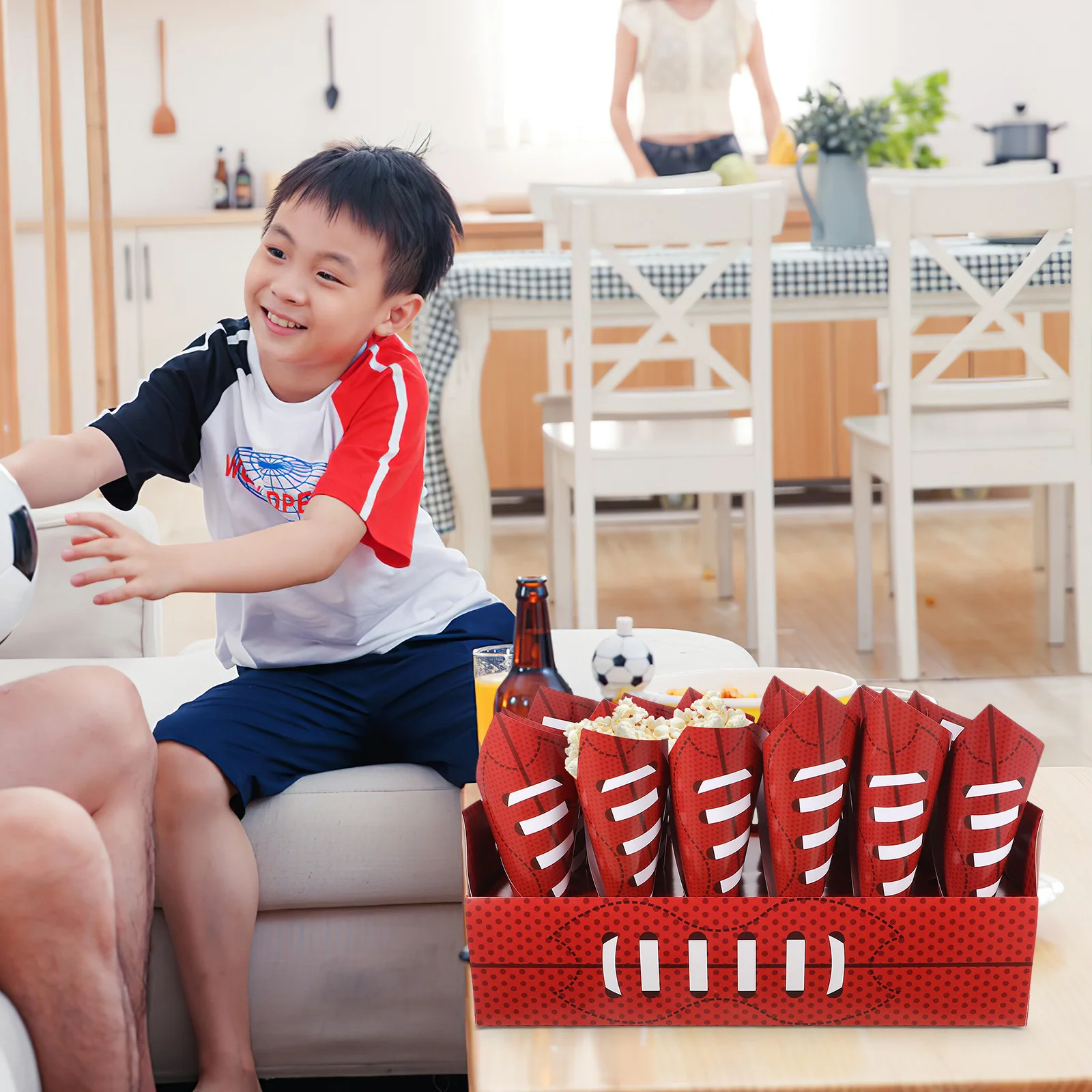 

30pcs Popcorn Cones Holder Thickened Paper Snack Cones For Party Sports Theme Food Container Birthday Movie Night Fried Chicken