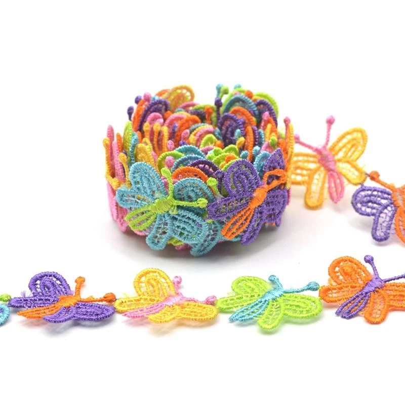 

R1WE 15 Yards 2.5cm Colorful for Butterfly Lace Trim Ribbon Vintage Embroidered Applique DIY Sewing Craft Embellishment Suppl