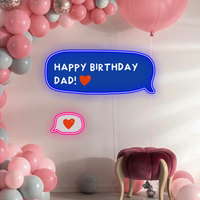 Happy Birthday Dad Text Message Neon Light, Fun LED Sign with Heart Emoji, Gift & Wall Decor for Father’s Birthday Celebration