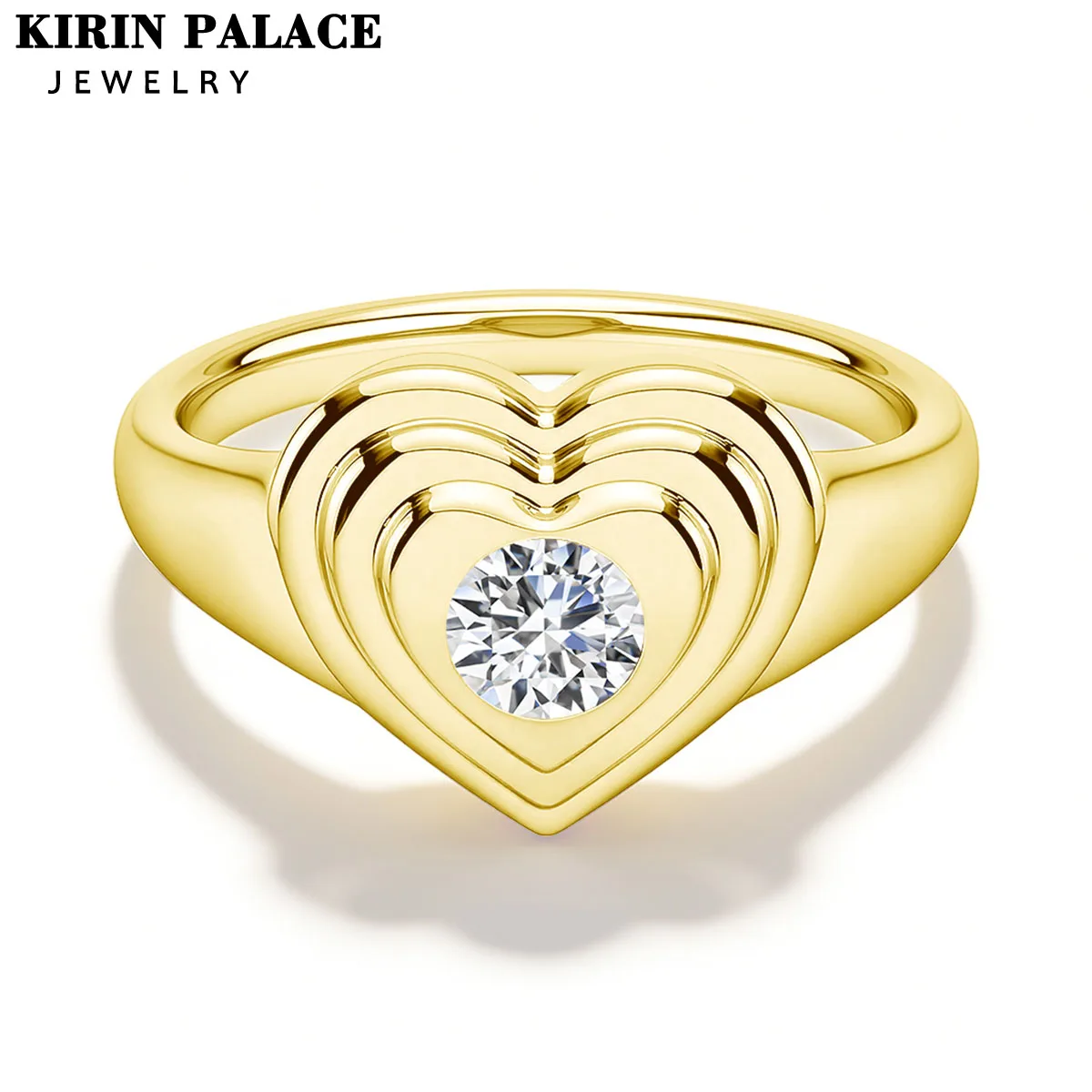 

925 Sterling Silver 18k Gold Plated Heart Shaped Ring Moissanite Romantic Multi Layer Engagement for Women Valentine's Day Gifts