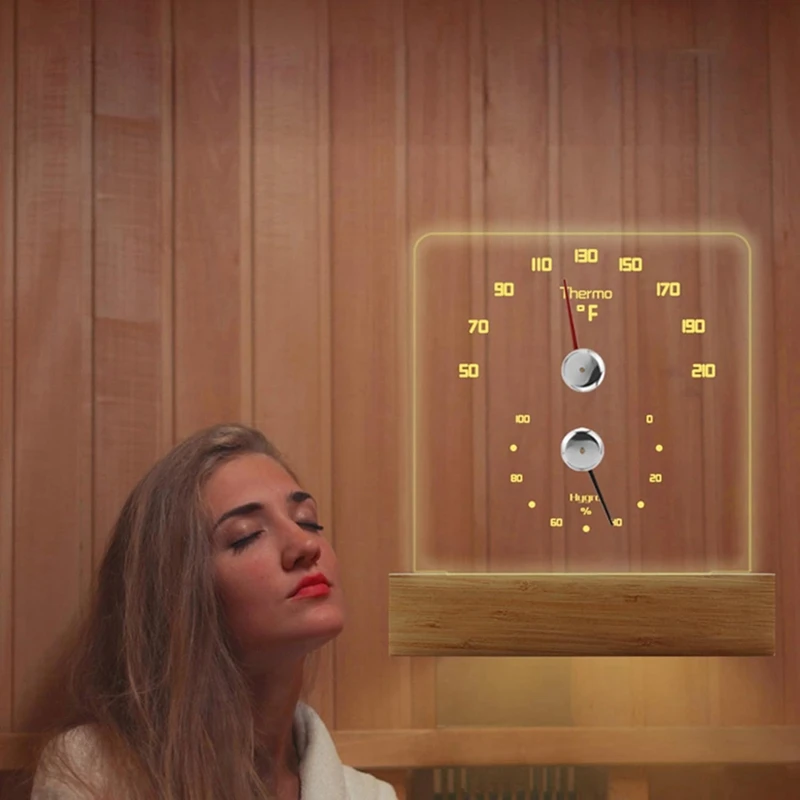 ABEZ サウナ温度計 2 in 1 ファーレンハイト温度計湿度計 LED ライト付きサウナアクセサリー サウナルームホテル用