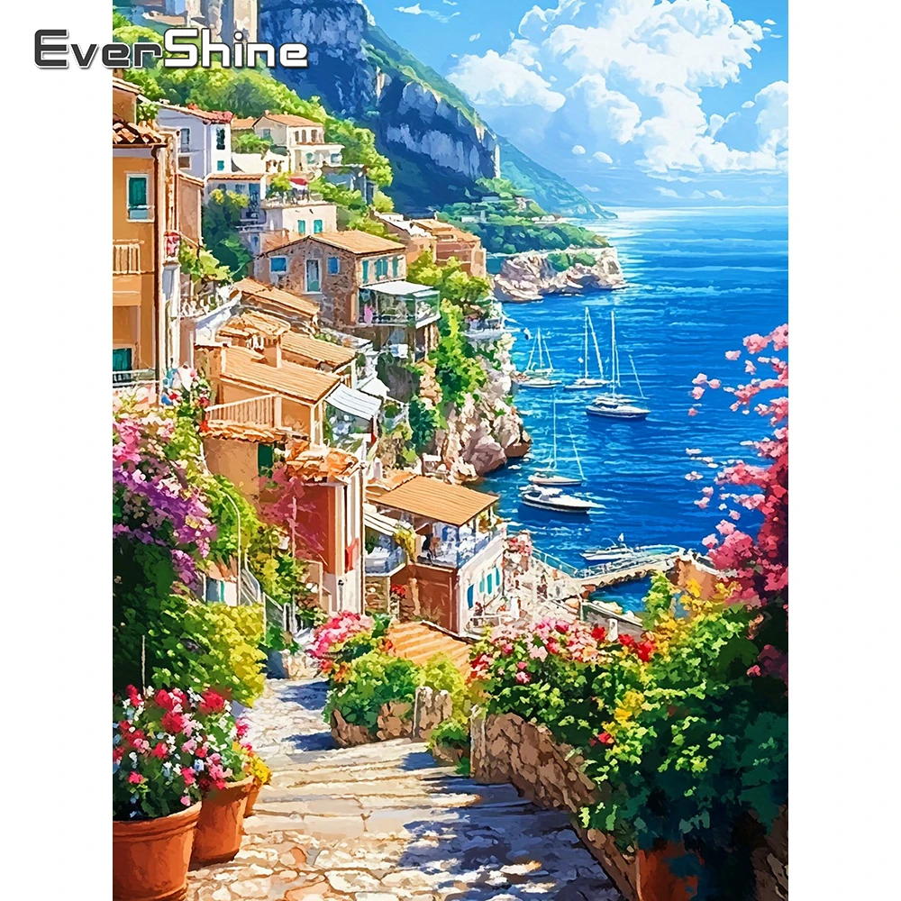 Evershine Diamant Stickerei Haus Strass Bild Mosaik Meer Kreuz Stich Kunst Malerei Blume Landschaft Wand Dekor