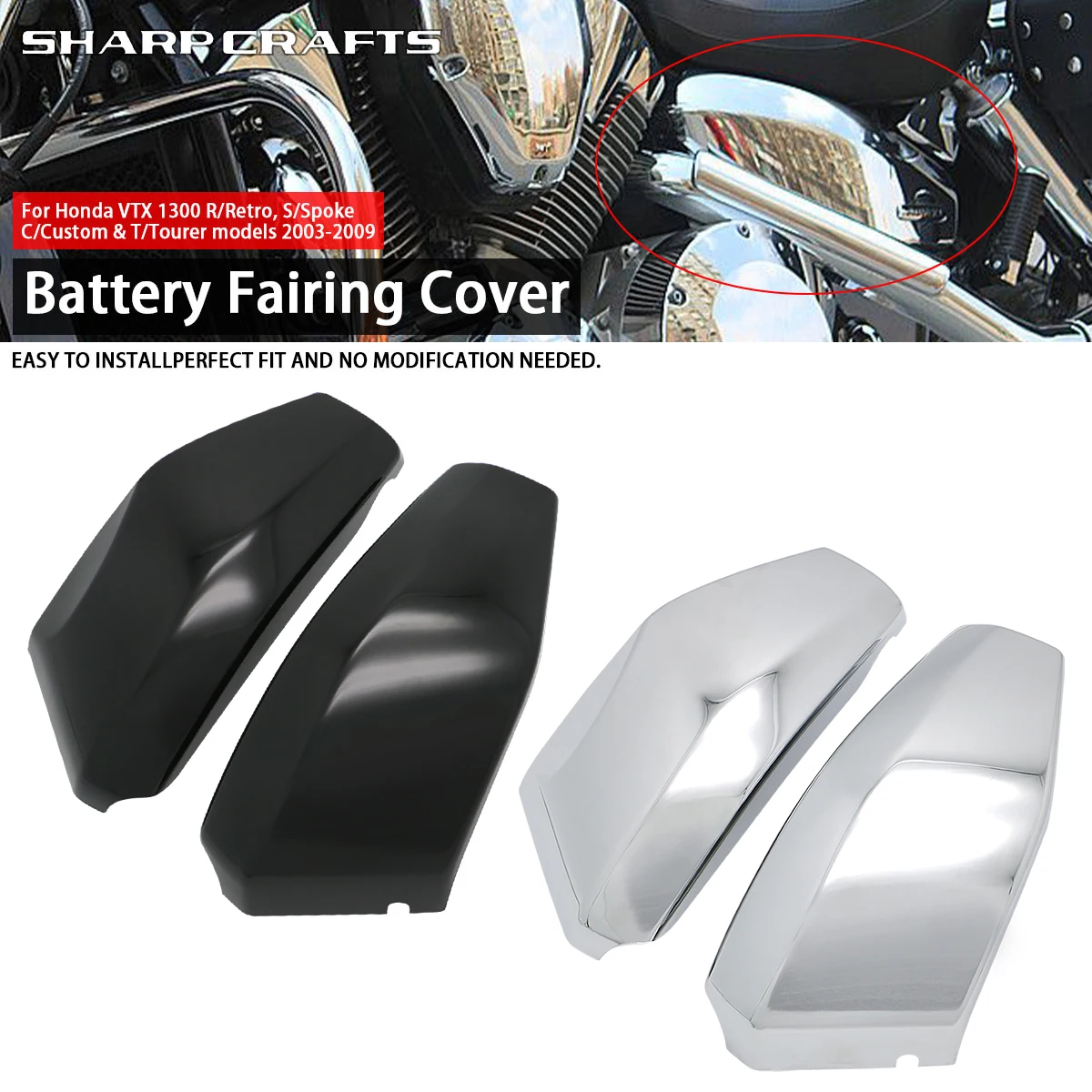 ملحقات الدراجات النارية أغطية هدية جانبية للبطارية لهوندا VTX1300 R/Retro S/تكلم C/مخصص T/Tourer VTX 1300 2003-2009