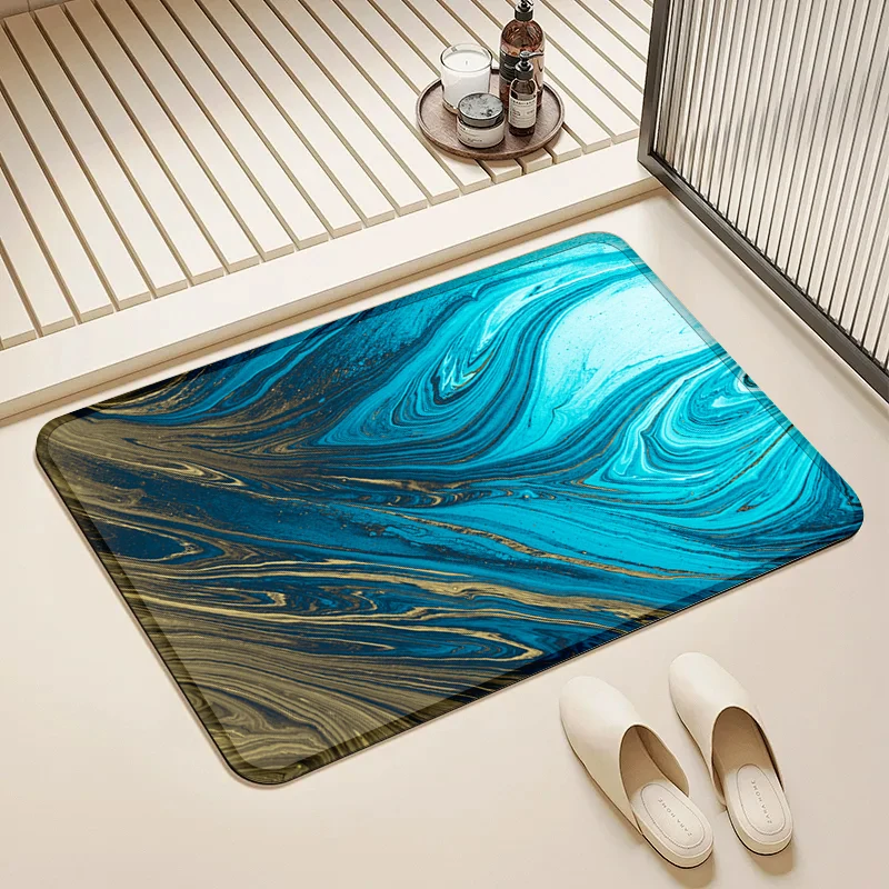 

Blue Gold Mix Marble Doormat Non-Slip Floor Mat Home Entrance Door Rug Modern Decor Kitchen Bathroom
