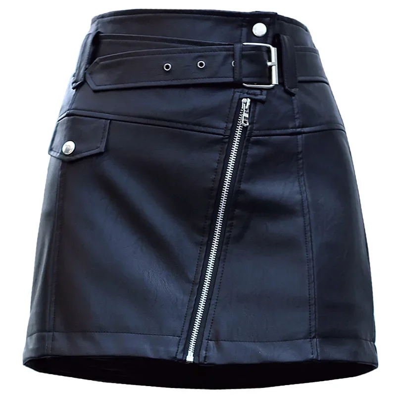 Zipper PU Leather Mini Skirts Slim High Waist Skirt Pink Sexy Fashion Autumn Winter Women Pocket Skirts Night Club Black Skirts