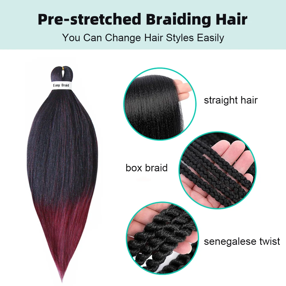 Extensiones de cabello trenzado ombré, cabello sintético preestirado, trenzas fáciles, púrpura, marrón, pelo Afro Jumbo trenzado, cabello de ganchillo de brasil