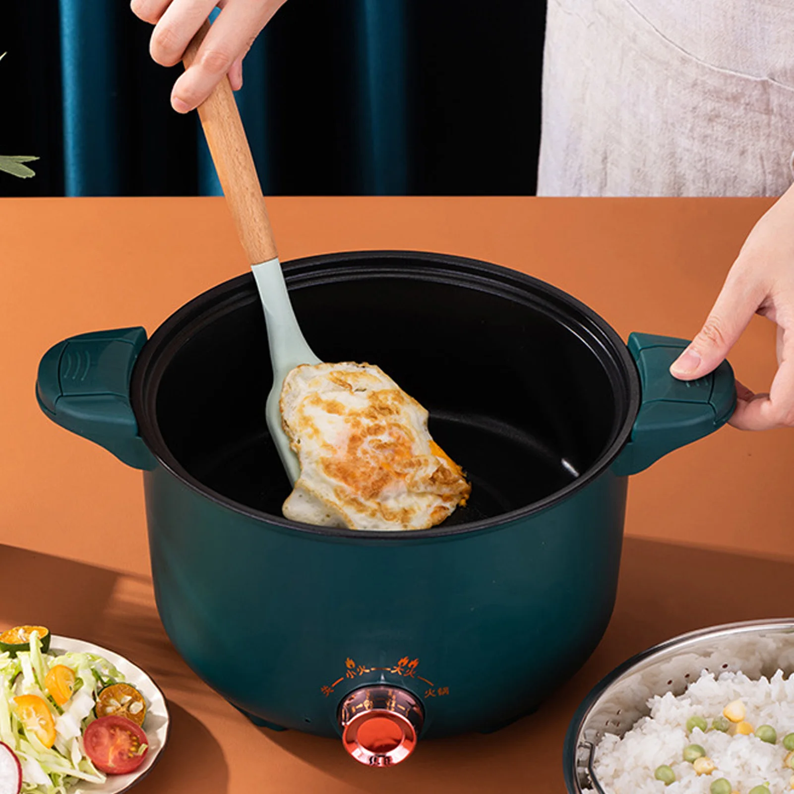 طنجرة الضغط الصغيرة 1000 واط 4L متعددة الوظائف طباخ كهربائي غير عصا وعاء الطبخ مع سلة تبخير مكافحة حرق الجاف