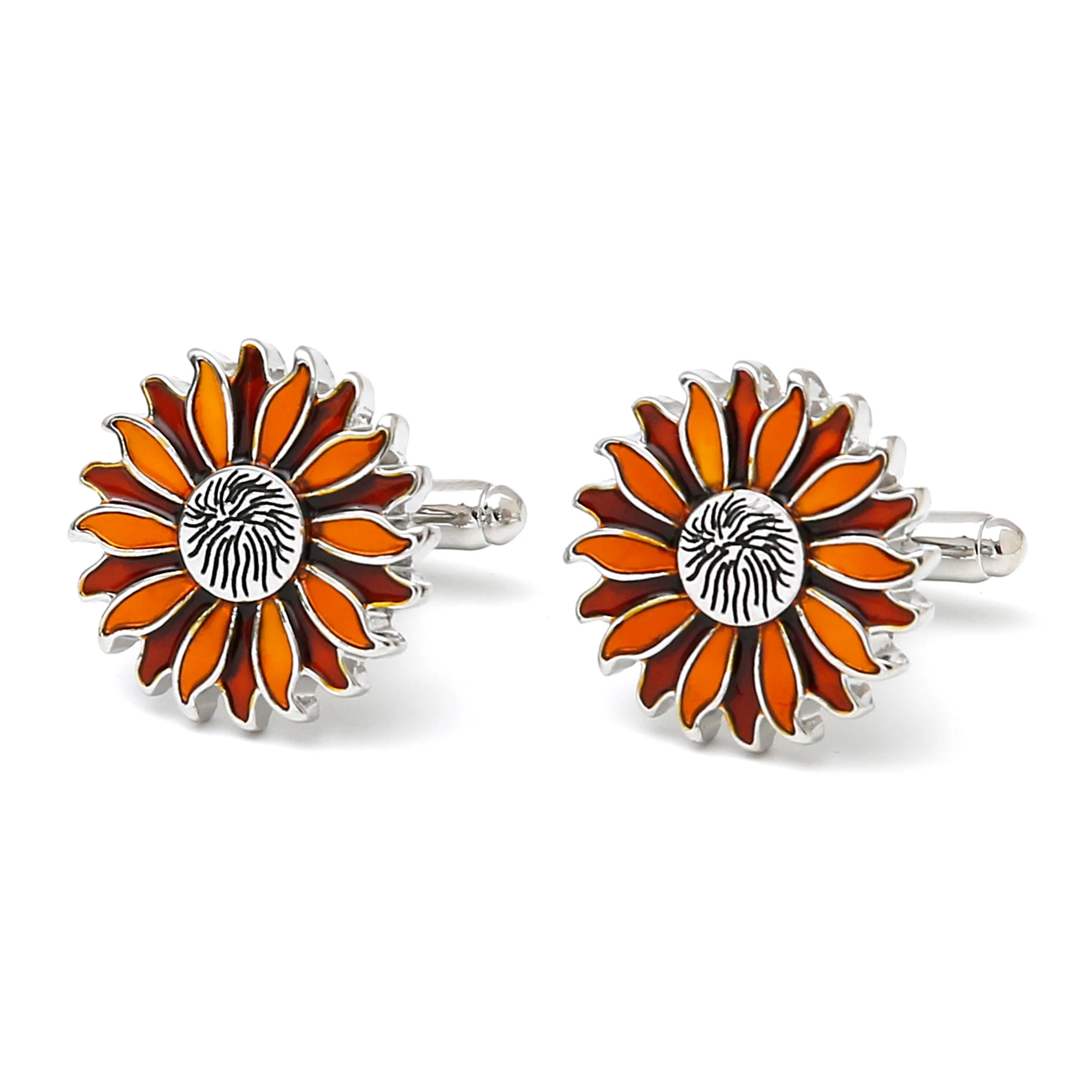 أزرار أكمام للرجال XK24014 لطيف عباد الشمس الفن تصميم فضي اللون النحاس فستان قميص أزرار أكمام مجوهرات