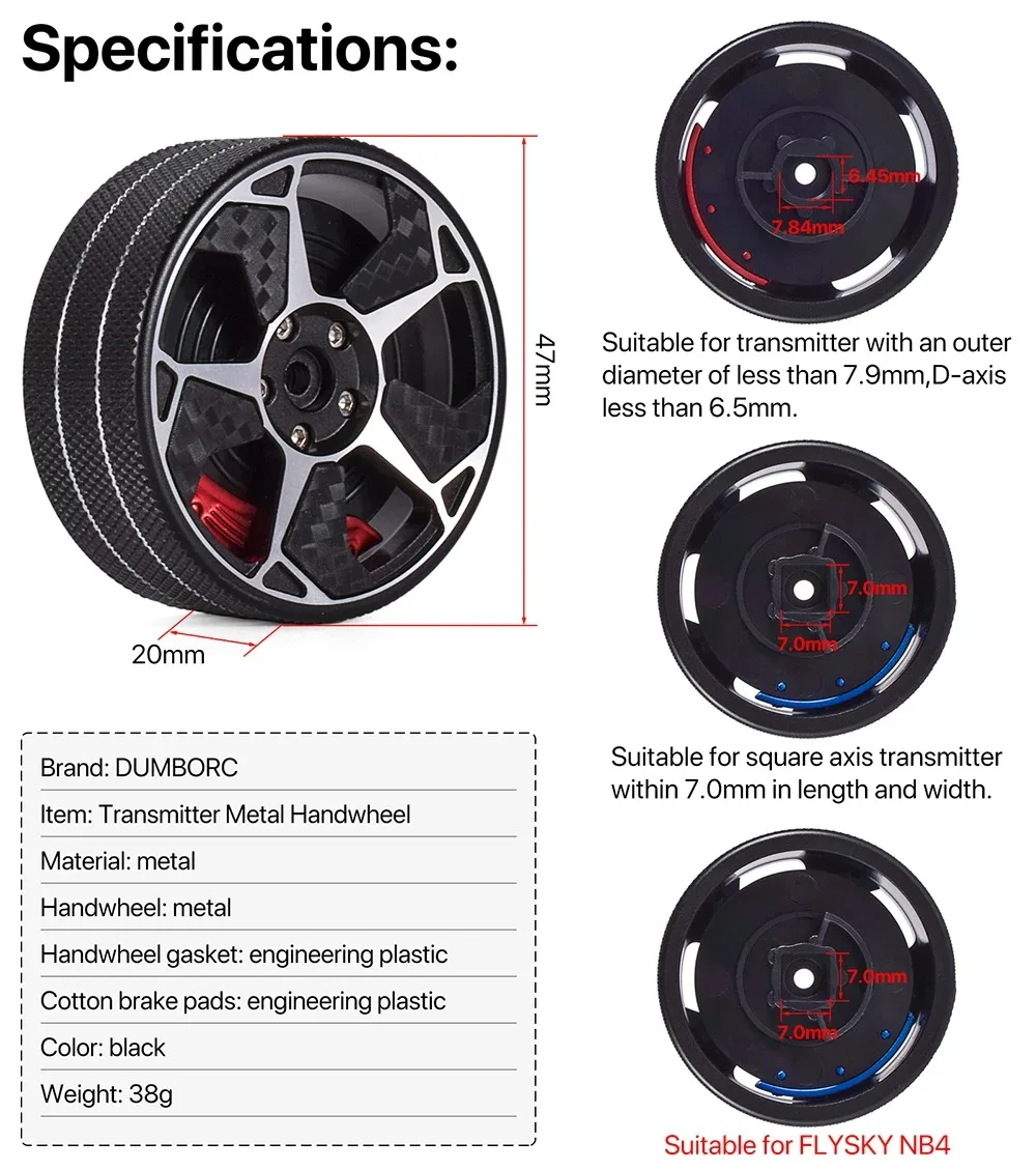 DUMBORC Upgrade RC Transmitter Metal Handwheel Remote Control Steering Wheel for DDF-350 X6PM Flysky NB4 Universal Accessories