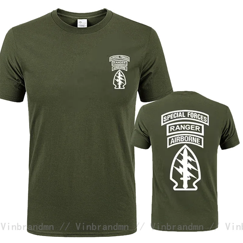 Hot Sale Fashion US Army Special Forces Airborne Commando Ranger Front & Back Print T-shirt USA Military Green T Shirt Cool Tees