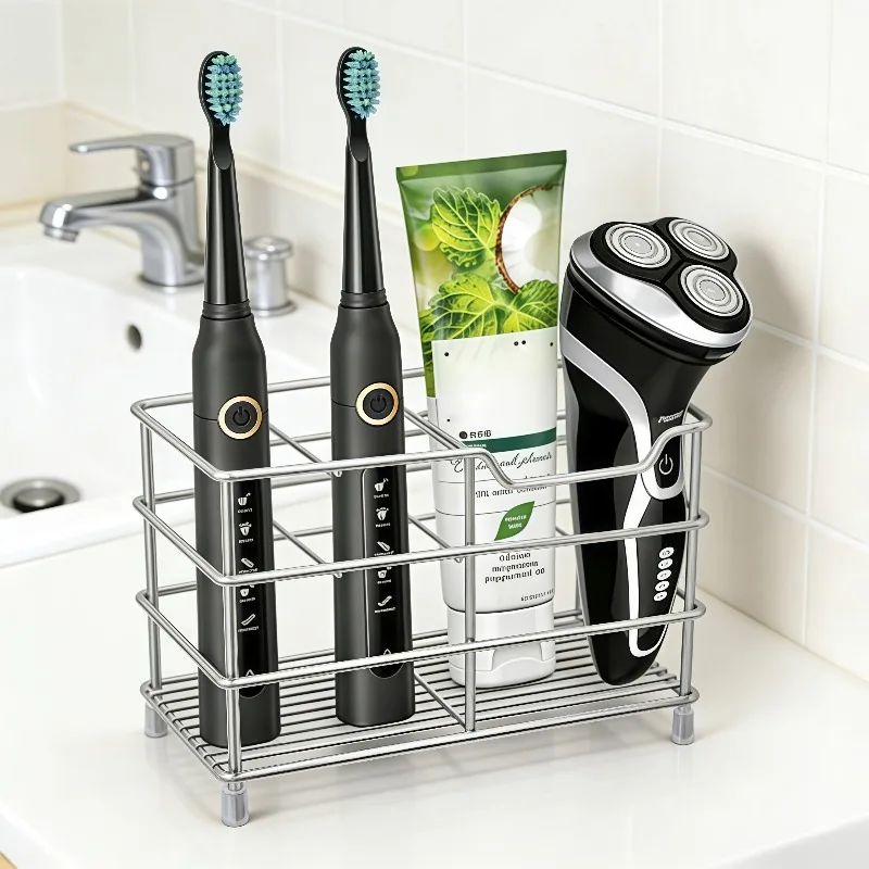 Five-slot Stainless Steel Toothbrush Holder Bathroom Multifunctional Storage Box Space-saving Washing Storage Box