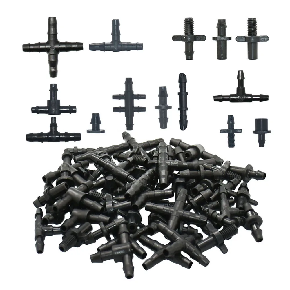 25pcs 3/5 4/7 Hose Barb Connector 1/4'' & 1/8'' Tubing Hose Water Splitter Joint Tees Cross Eng Plug Drip irrigation system