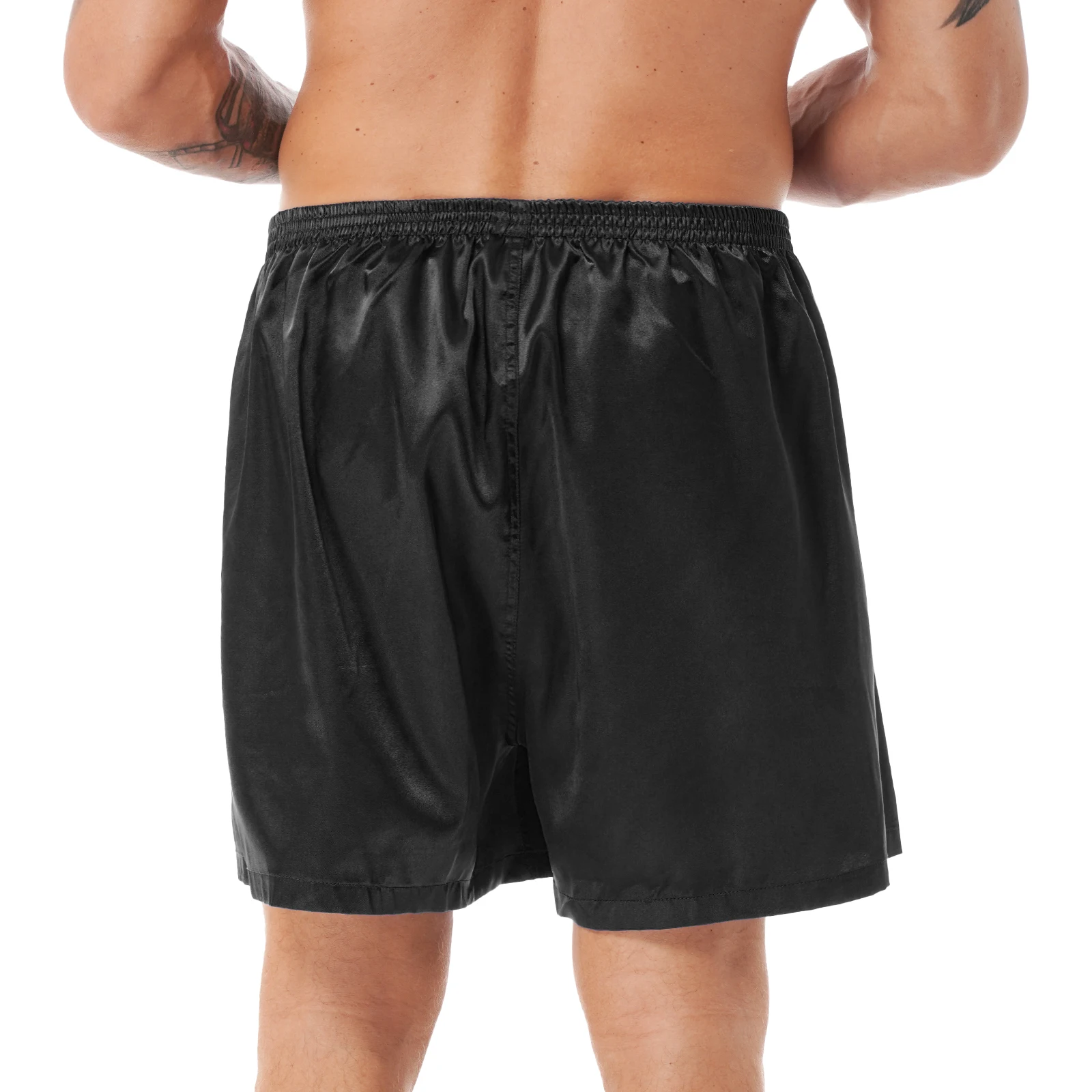 M-XXL Men Satin Boxer Shorts Homewear Solid Color Elastic Waistband Button Short Pants Sleepwear Nightwear