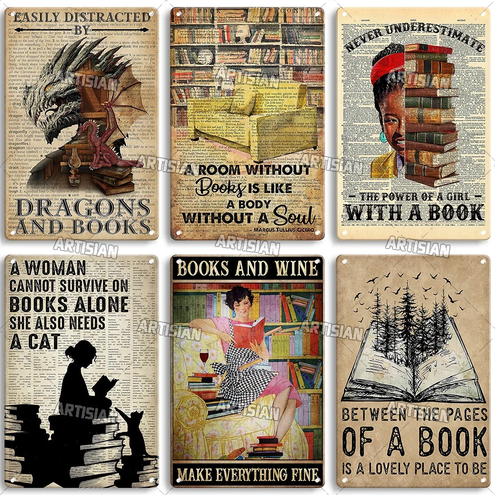 Artisian Girl Loves Books Metal Sign Reading Tin Poster Read Book Decorative Plate Wall Decor Garage Bar Pub Club Hotel Kitchen — zdjęcie 4