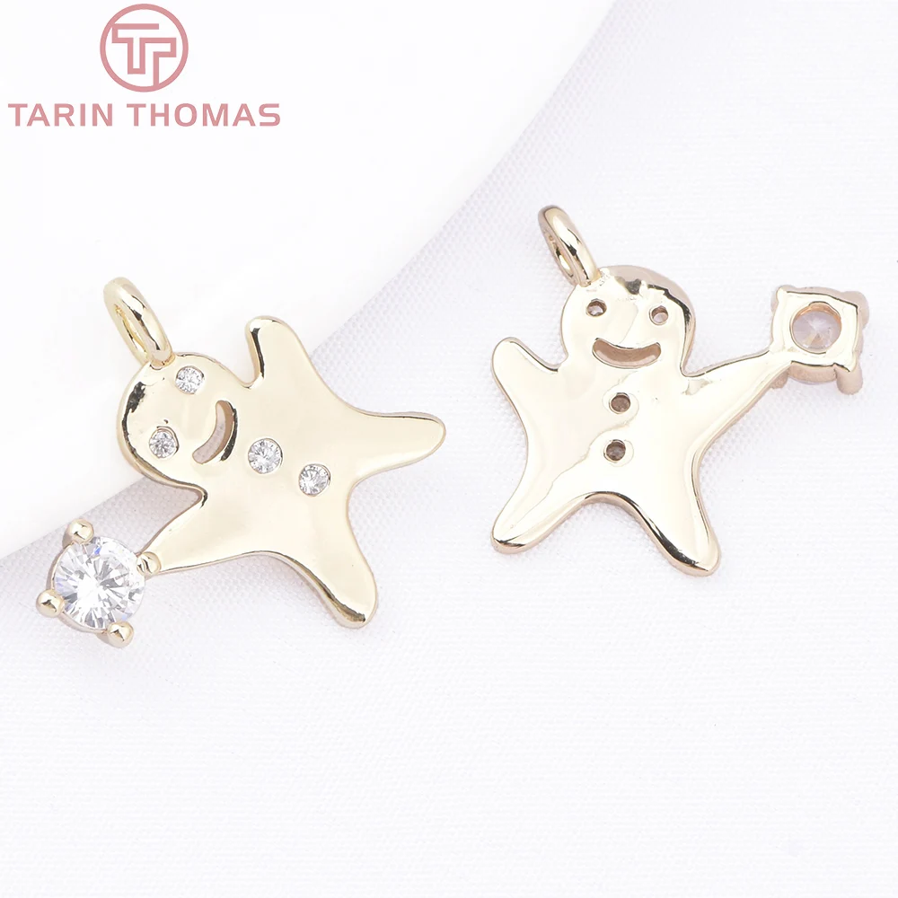 (9346) 24K Gold Color Brass with Zircon Gingerbread Man Ice Cream Anchor Pendants Charms High Quality Diy Jewelry Making