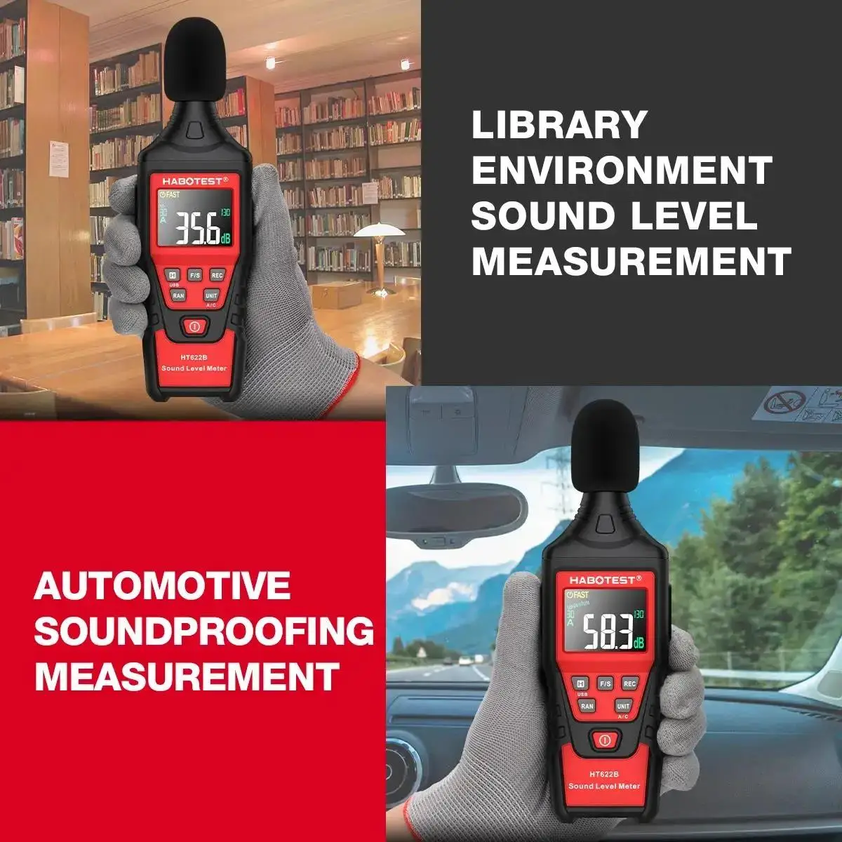 HABOTEST HT622A Digital Sound Level Meter Noise Tester Sound Detector Decible Monitor 30-130dB HT622B USB Connection Function