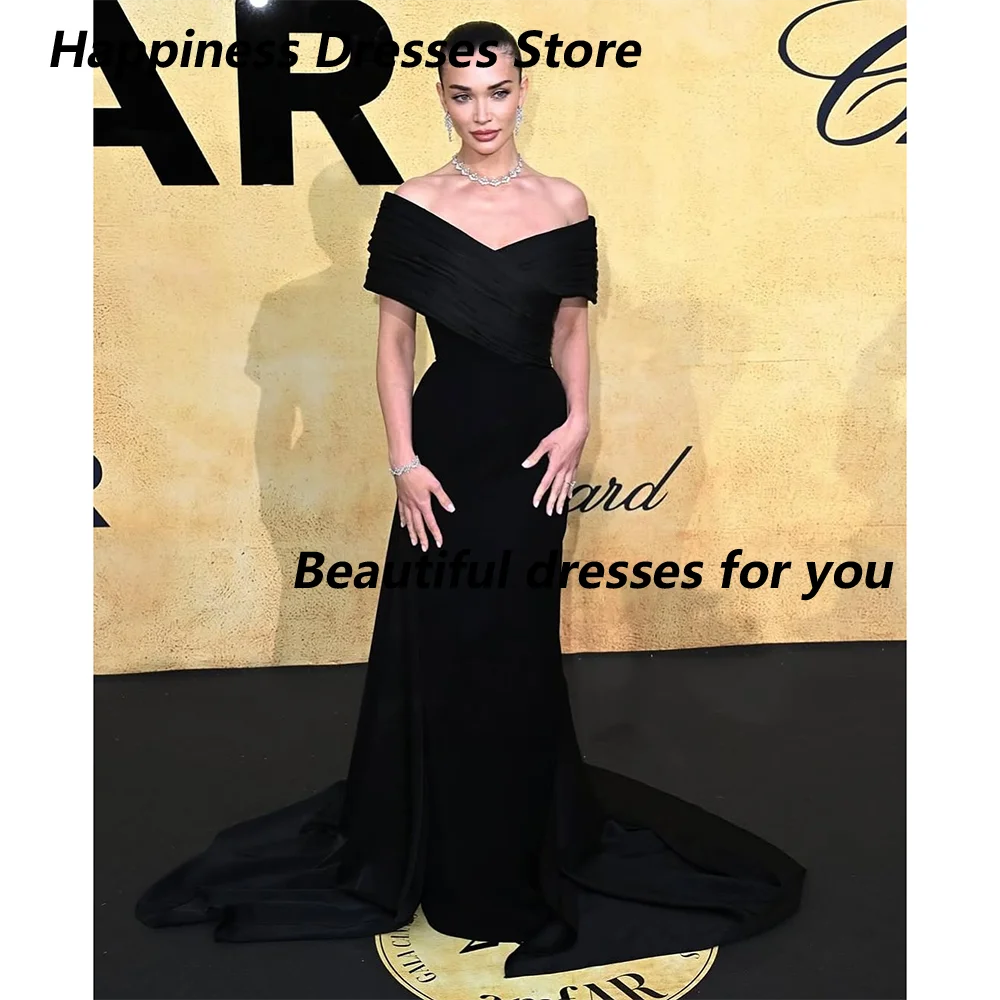 

Sexy Black Prom Dress Customized Off Shoulder Pleats Floor Length Special Events Wedding Gala Evening Party Dress 2025
