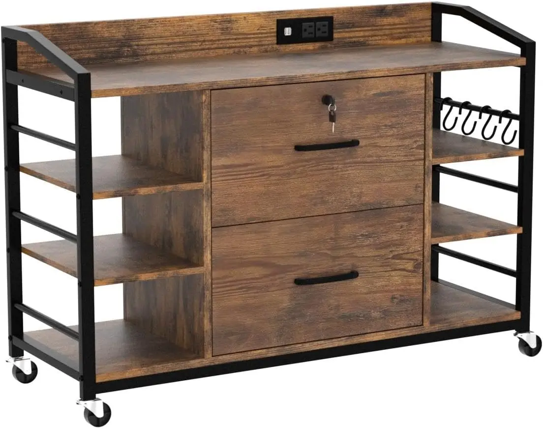 Armoire à fichiers MELFile pour le bureau à domicile avec serrure, multiprise, 6 étagères de rangement, convient à la taille juridique ou aux lettres, 44 po, 2