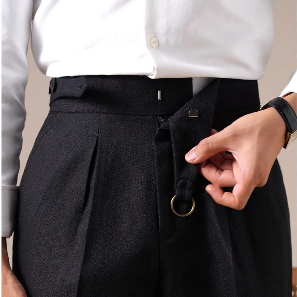 Celana Formal Celana Panjang Sosial Pria Kasual Lurus Berpinggang Tinggi Lipatan Tunggal Celana Jas Bisnis Celana Pria Pantalon Kasual Homme