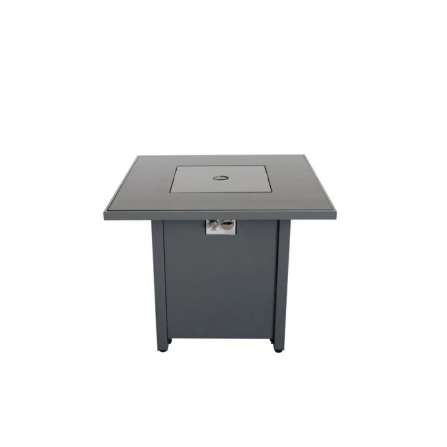 

Outdoor fire pit table for patio use, steel material, black color, includes lid for safety and versatility