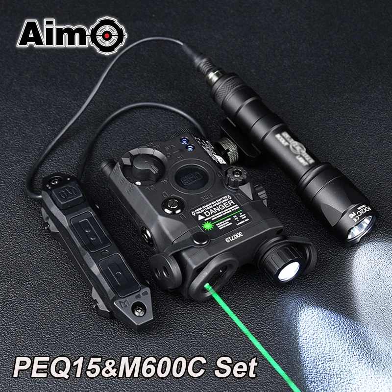 Tactical PEQ 15 Red Green Laser IR fill light sureir M600C Flashlight & Dual Control Pressure Switch Airsoft Hunting 20mm rail