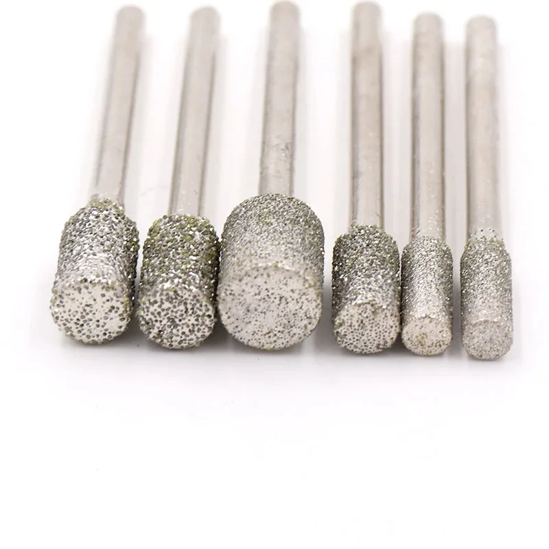 1/5Pcs 60 Grit Cylinder Diamond Grinding Head 3mm Shank Electroplated Grinding Rod Carving Burrs Lapidary Tool For Jade Marble