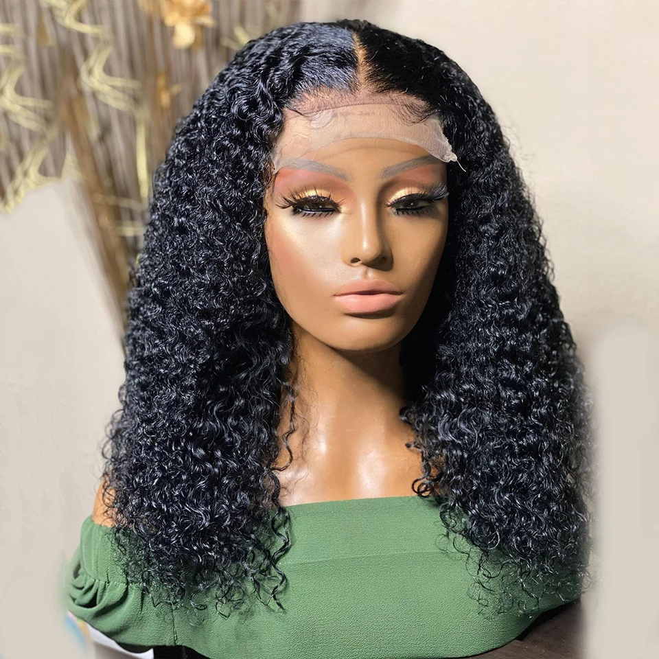 Soft Glueless 26Inch Long Natural Black Kinky Curly Lace Front Wig For Women With Baby Hair Synthetic Preplucked Daily