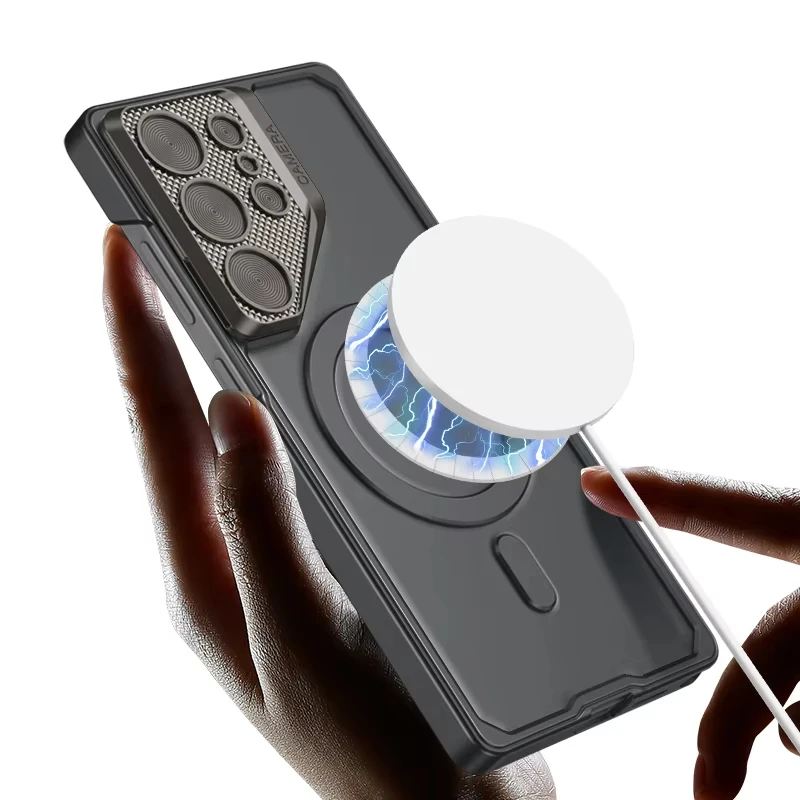 For Magsafe Wireless Charging Case For Samsung Galaxy S25 S24 Ultra Metals Lens Protective Stand Cover For Galaxy S25 Ultra Case