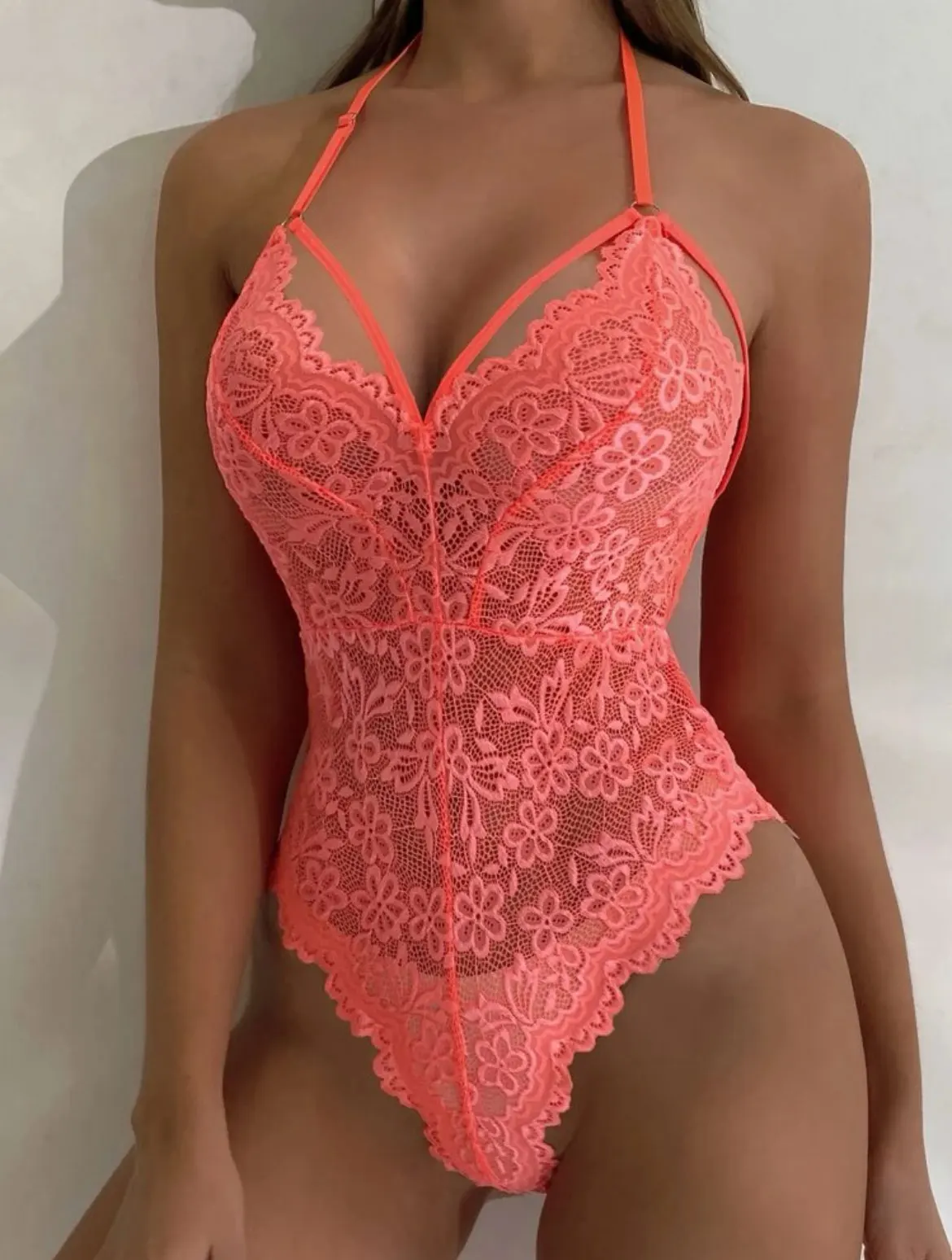 

Women's Hollow Crotchless Bodysuit Slim Fit Erotic Mesh Lace Jumpsuit Bodysuit Summer Sexy Fashion Sleepwear Dress