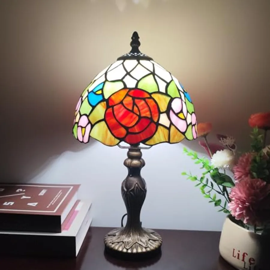 

Tiffany Table Lamp Small Stained Glass Desk Lamp Vintage Bedside Lamp Included 3 Way LED Bulb for Home Living Room Nightstand B