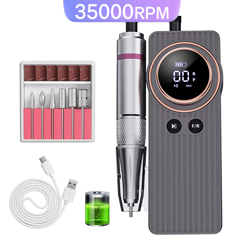 35000RPM Electric Nail Sander Professional Manicure Machine Nail Drill With LCD Display Portable Nail Files Kit Salon Tools