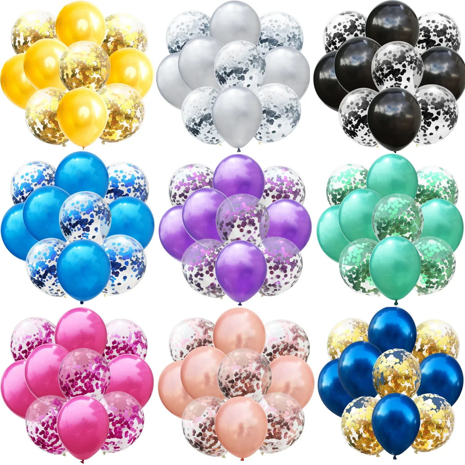 10 sztuk/partia 12-calowe balony lateksowe z konfetti w kolorze czerwonym, różowym i złotym, metaliczne czarne balony na urodziny, balony na hel, dekoracje na przyjęcie weselne