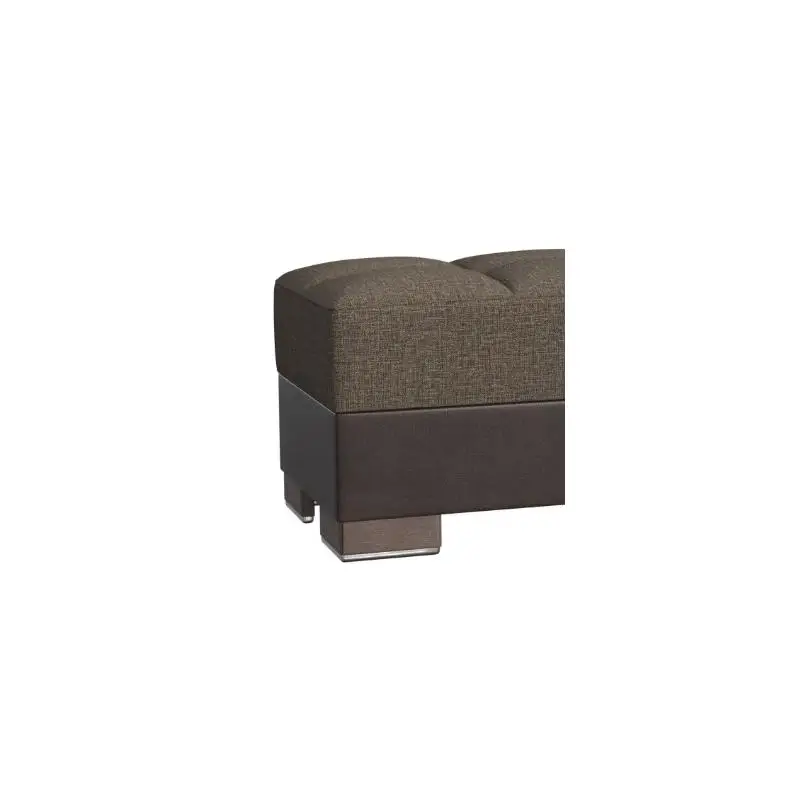 Upholstered Convertible Ottoman with Wood Trim, Storage, Brown PU Polyester