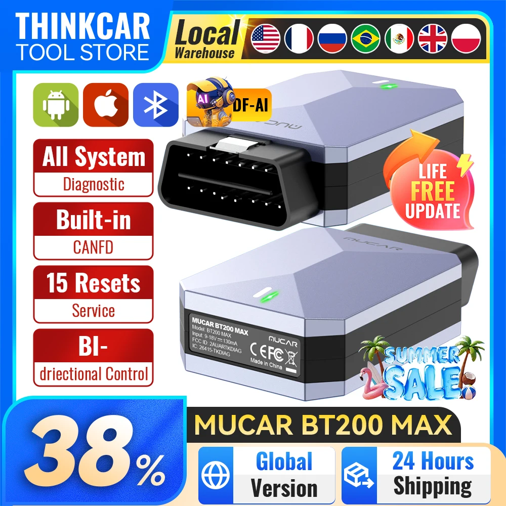 

MUCAR BT200 MAX OBD2 Scanner Full System Automotive Diagnostic Scanners 15 Reset Active Test Lifetime Free Update Mucar Scanner