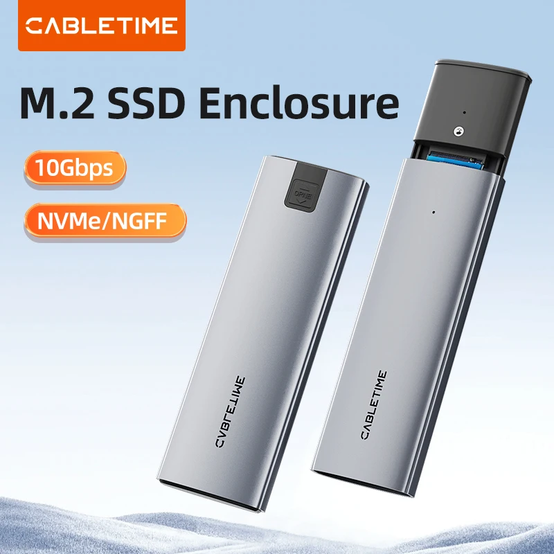 

CABLETIME M2 SSD Enclosure NVMe PCIE SSD Box USB C 3.2 Gen2 10Gbps M.2 to USB C SSD Adapter for NVME PCIE NGFF SATA Disk