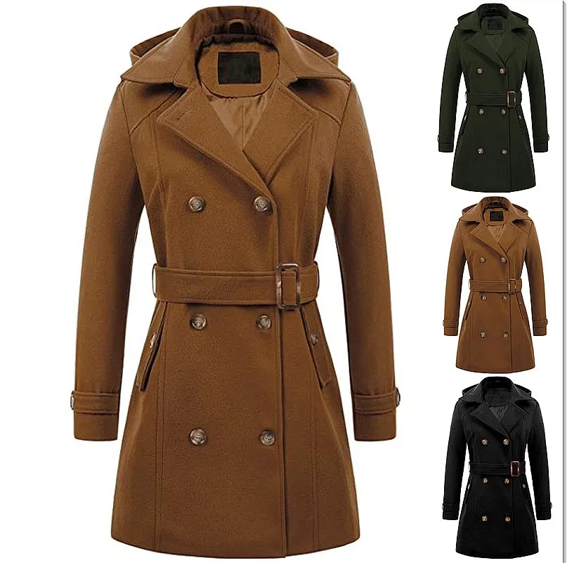 Wollmantel mit Kapuze Übergröße Wintermantel Damen Oberbekleidung Trenchcoats für Frühling und Sommer