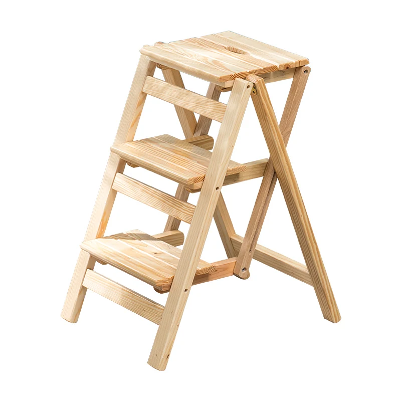 Solid wood stepladder multifunctional household folding ladder chair indoor ladder chair dual-purpose three-step stair climbing