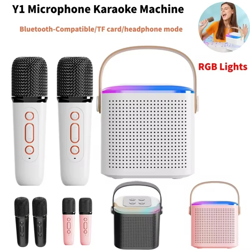 Y1 Karaoke Machine Portable Bluetooth 5.3 PA Speaker System with 1-2 Wireless Microphones Home Family Singing Children's Gifts