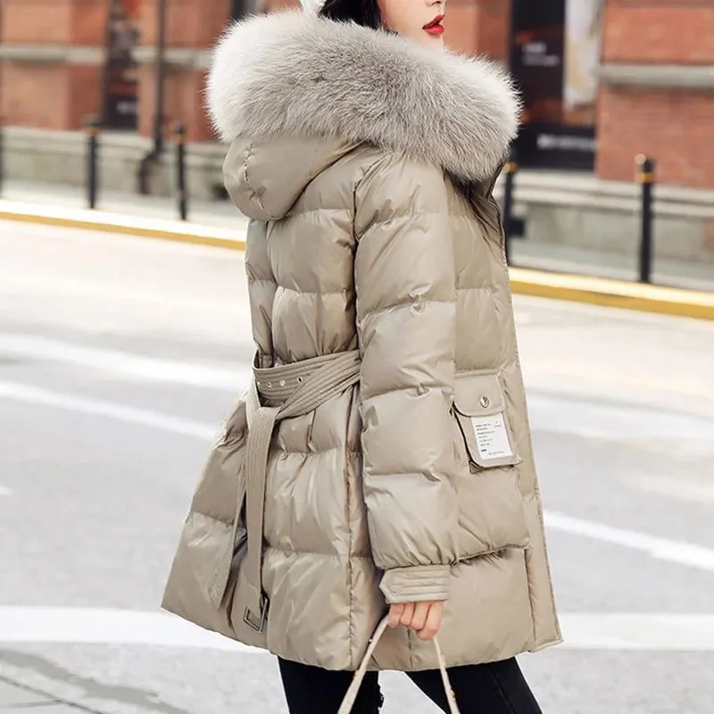 여성용 다운 코튼 패딩 재킷, 긴 겨울 슬림 리틀 다운 코트, 여성 파카, 두꺼운 오버코트, 패션 아우터 상의, 2025 신상