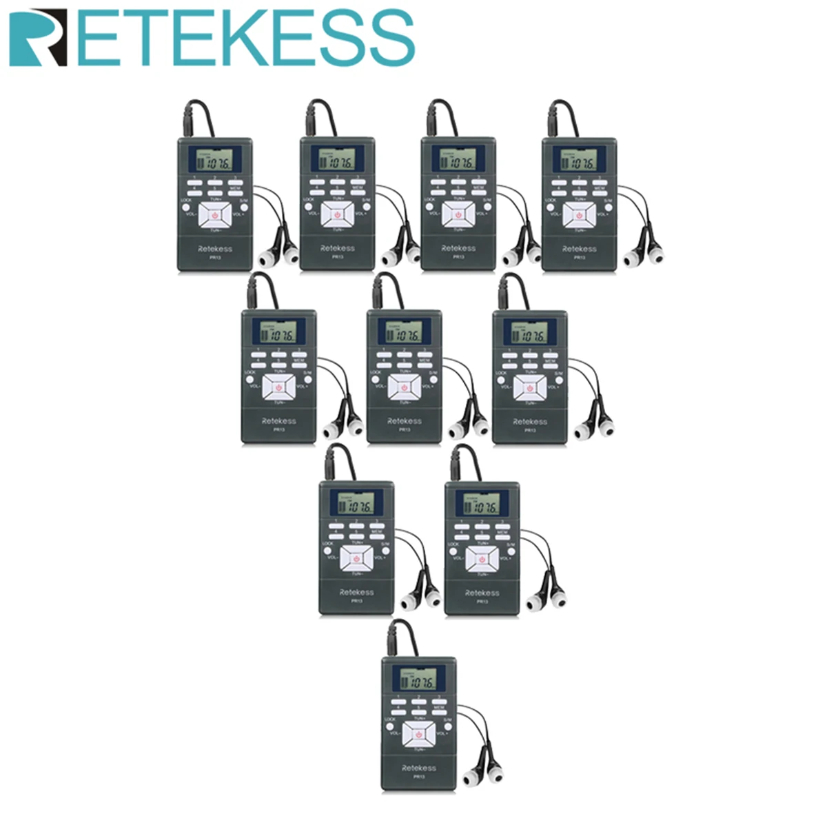 RETEKESS 10pcs PR13 Radio FM Stereo DSP Portable Radio Receiver Digital Clock For Guiding Church Conference Training